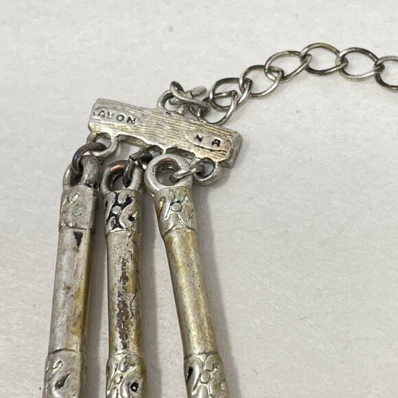 Avon Triple Strand Silver Tone Necklace with Black Bead Accents Vintage 90's - Picture 3 of 9